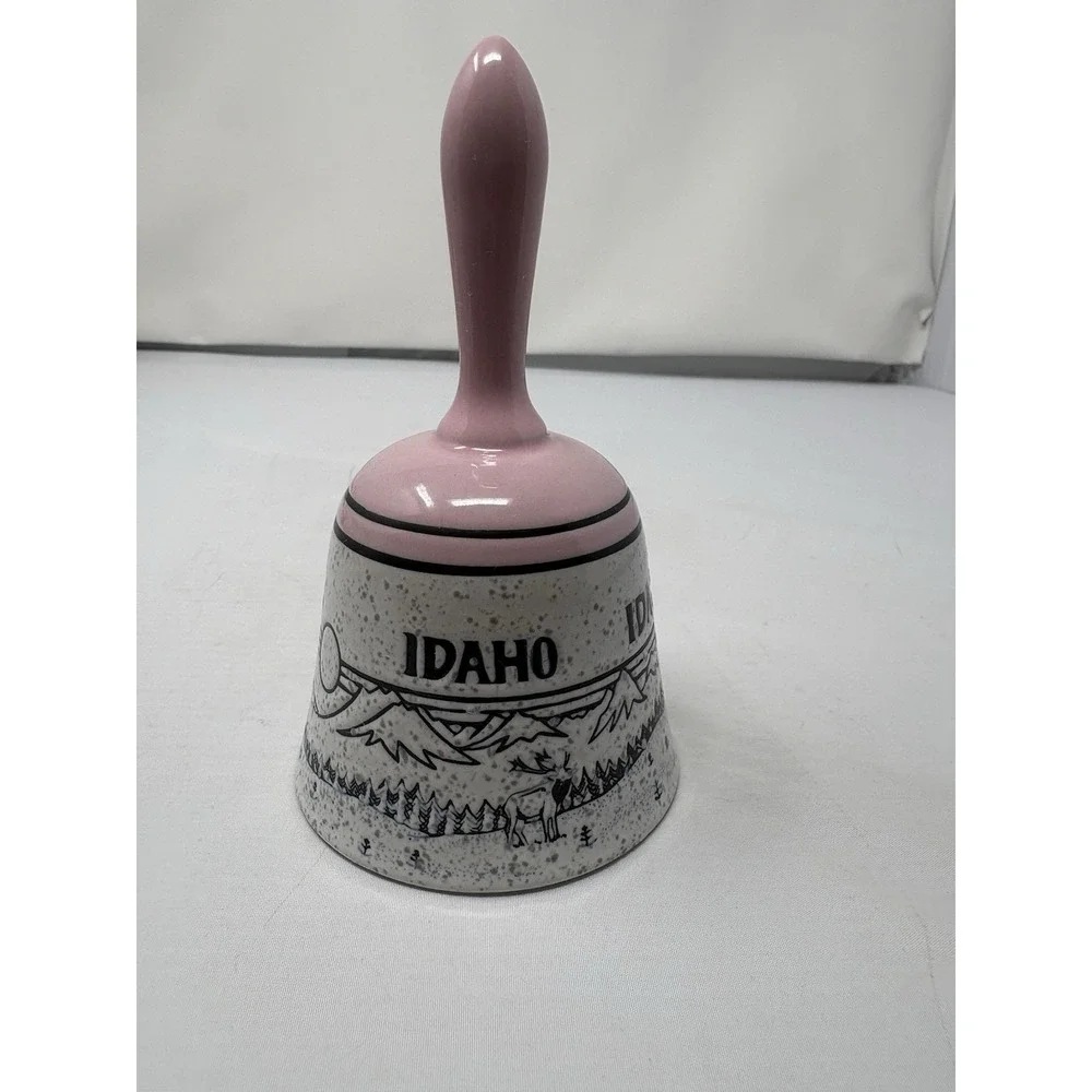 Vintage Pink Cream Idaho Souvenir Bell Mountains Elk Nature Trinket Cottage